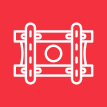 A red background with white lines and a picture of a camera.